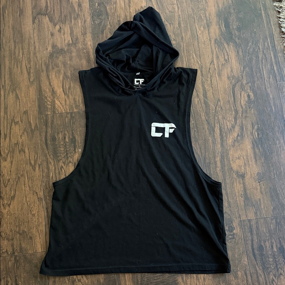 Cross Fit Black Sleeveless Hoodie with Logo